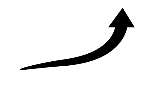 Black curved arrow up. Long arrow. direction symbol Isolated on transparent background, cut out, ai generated