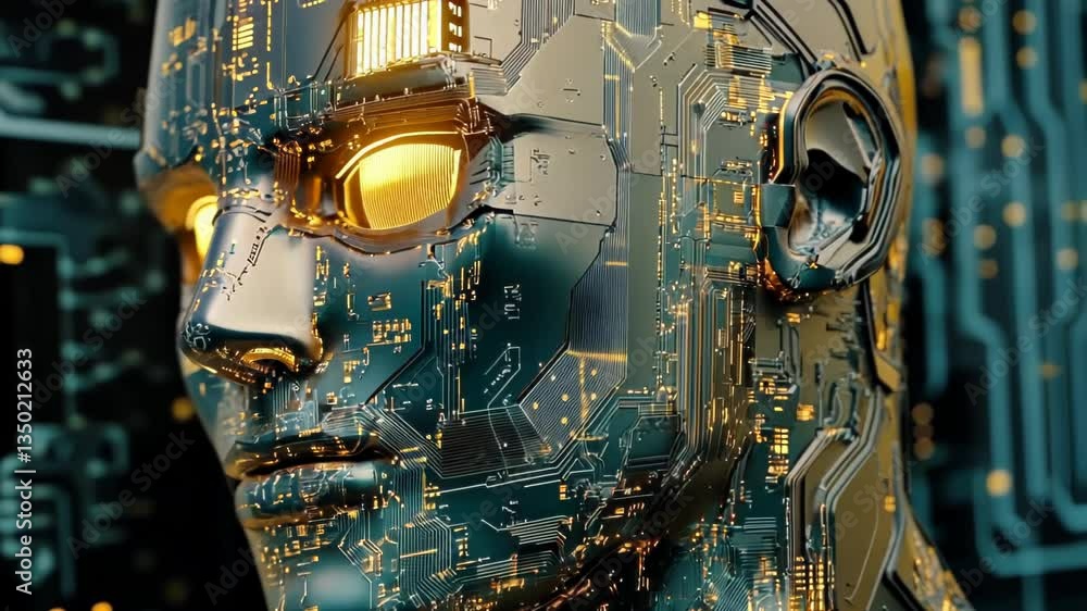 Poster exploration of advanced robotic design showcasing intricate circuitry and futuristic aesthetics