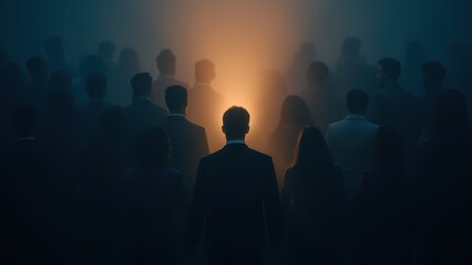 Fototapeta premium Man Leading a Crowd Towards the Light