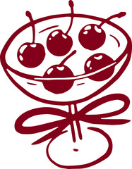 Cocktail with cherry and bow. Coquette rococo art.
