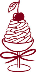 Hand drawn cherry desser. Retro line art.