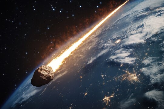 Asteroid burning through Earth's atmosphere during a spectacular celestial event