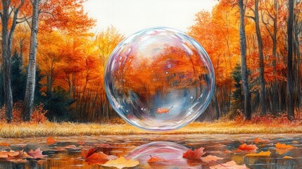 Autumn forest bubble reflecting fall foliage