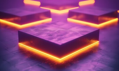 Illuminated Cubes Arranged on a Textured Surface with a Neon Glow