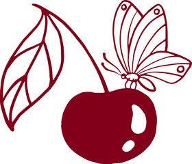 Cherry with butterfly. Vector illustration.