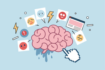 Brain rot toxic social media addiction causing depression, anxiety and negative harmful mind, online overwhelmed, cyber bullying or doomscrolling concept, human brain rot with toxic social media.