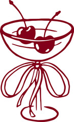 Cocktail with cherry and bow. Coquette rococo art.