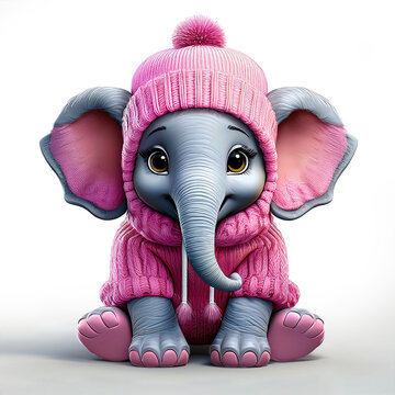 elefante, tierno, sueter, gorro, colores, arcoiris
