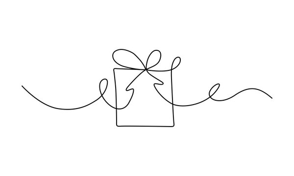 recommend clip art: Simple line art drawing of a gift box with a bow illustration