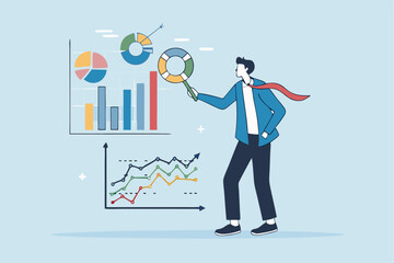 Obraz premium Financial data, investment chart and graph diagram, accounting report, datum growth, marketing analysis, statistics presentation concept, businessman present financial data diagram with dollar sign.