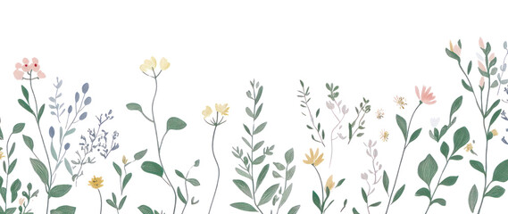 PNG Wild flowers with green leaves border illustration plants colors.