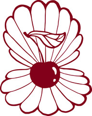 Cherry in a shell. Rococo coquette illustration.