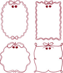 Retro hand drawn coquette frames with cherry.