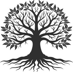  A Stylized Vector Illustration of a Majestic Tree with Spreading Branches and Roots, Symbolizing Growth, Connection, and Strength