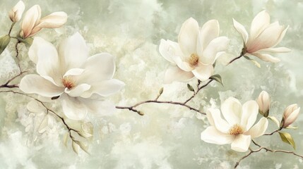 Delicate magnolia blossoms in pastel tones against a soft, textured backdrop