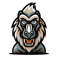 Obraz premium a fierce mandrill primate with sharp teeth. The illustration features a mandrill with a detailed facial expression and aggressive look