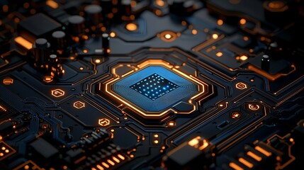 High Detail Computer Microchip Circuit Board