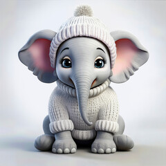 elefante, tierno, sueter, gorro, colores, arcoiris