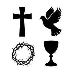 Fototapeta premium Christian symbols vector illustration cross dove crown of thorns chalice religious easter good friday graphics