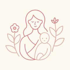Mother and baby with minimalist floral design for Mother's Day