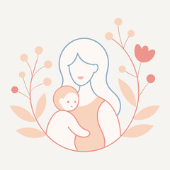 Mother and baby with minimalist floral design for Mother's Day