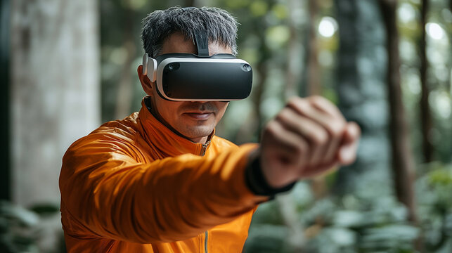 Exploring virtual reality in a lush outdoor setting