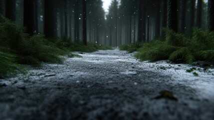 Snowy forest path