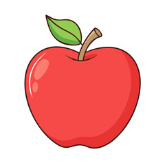 A cartoonstyle red apple with a green leaf and brown stem stands out against a black background, creating a simple graphic illustration