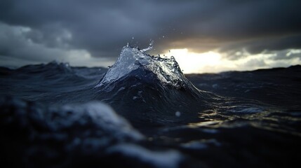 Ocean waves, dramatic splash,  sunset