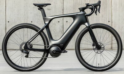 Sleek matte black electric gravel bike with carbon fiber frame design