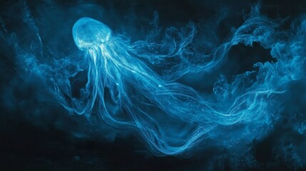 A bioluminescent squid releasing a glowing cloud of light as it escapes from a predator