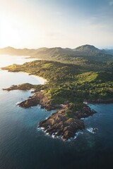 Serene island landscape at sunset