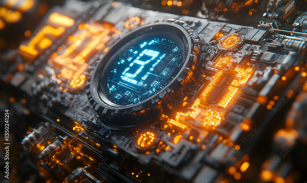 Poster futuristic interface visualization with integrated digital display technology