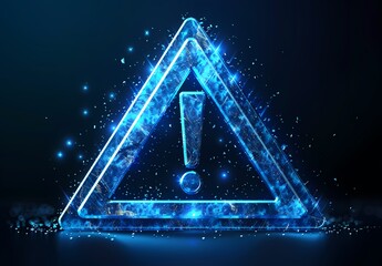 Glowing Warning Sign with Exclamation Point in Triangle Shape