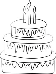 Three-tiered birthday cake with candles