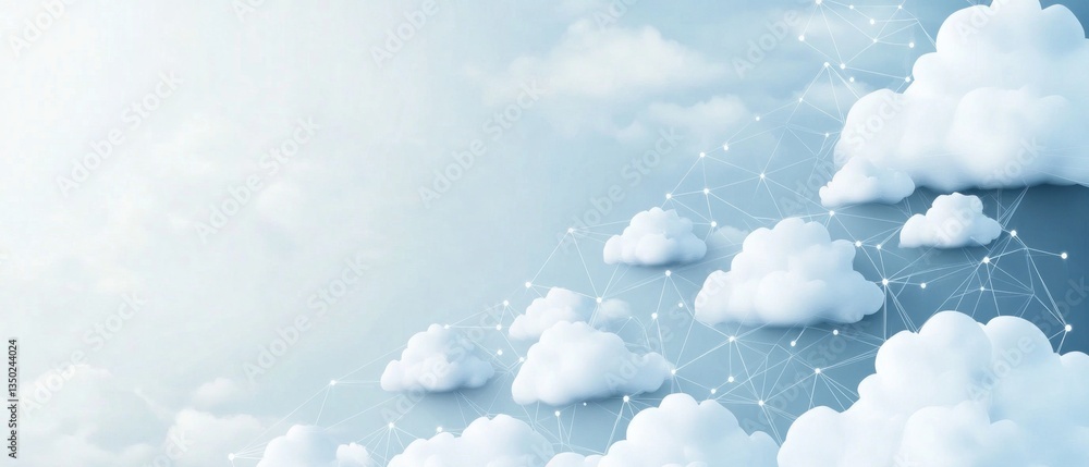 Poster abstract cloud technology background, with simple shapes and lines, a white color palette, geometric