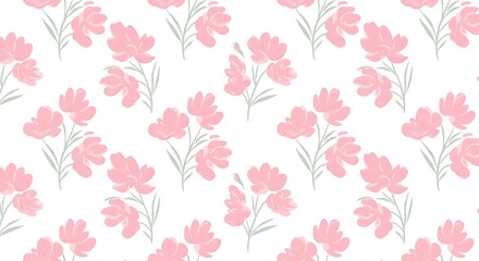 Pink Flower Repeating Pattern on White Background for Floral Designs