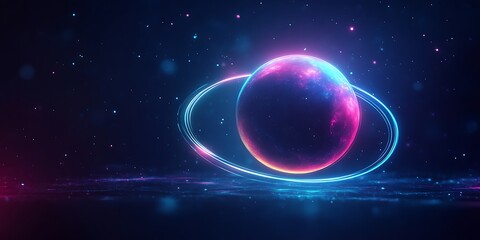 Obraz premium Glowing planet with neon ring.