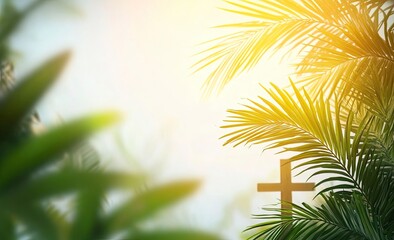 Palm Sunday Background with Cross and Sunlight for Religious Holiday