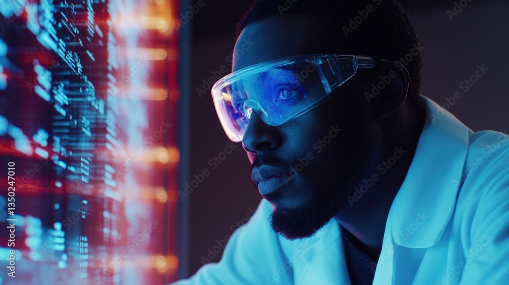 Poster a scientist is working with futuristic technology in a lab