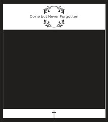 Sacred Memory Funeral Invitation Featuring Subtle Divine Background, Framed Edges with Religious Symbols, Leaf Motifs, and Dedicated Space for Blessing and Photo
