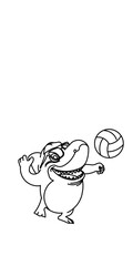 Coloring book vector or carakter shark playing volly ball