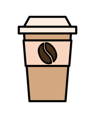 A glass of coffee to go with a lid - vector color image for an icon or pictogram. Thermos glass with cappuccino for a logo or sign.	