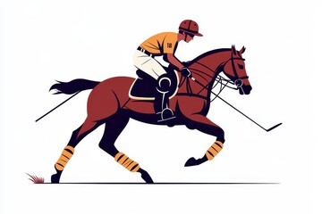 Fototapeta premium Dynamic Polo Game Illustration of Player Riding Horse in Action