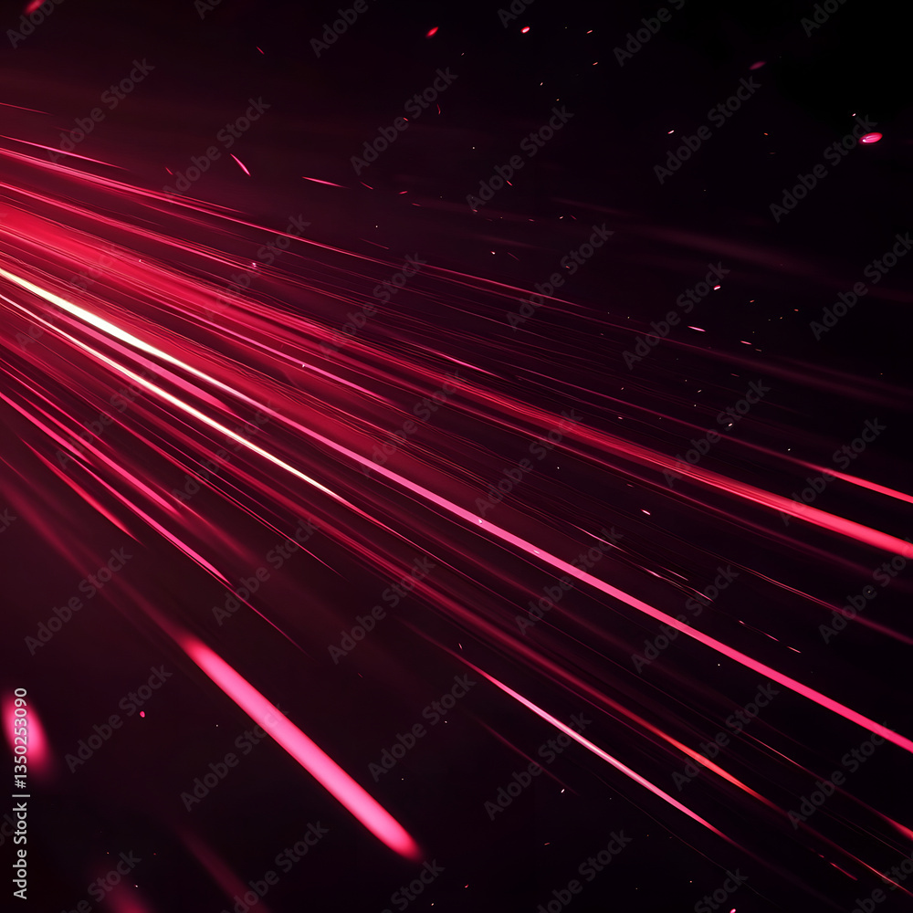 Poster rays of red light in dark space. traces of energy. neon lines create the effect of dynamics and spee