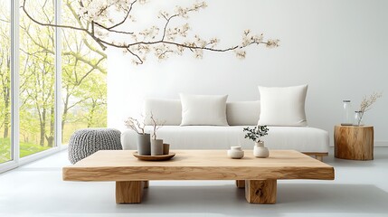 Modern minimalist living room with wooden furniture