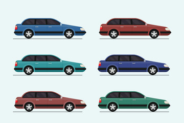Fototapeta premium Classic Vintage Car Side View - Vector Illustration in Multiple Colors