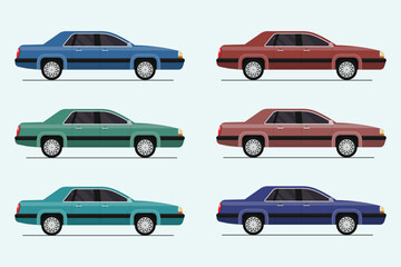 Classic Vintage Car Side View - Vector Illustration in Multiple Colors