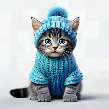 gato, tierno, sueter, gorro, colores, arcoiris