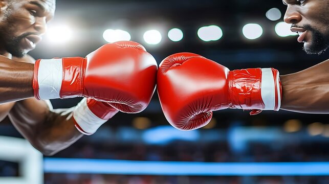 Two boxers facing off in a boxing ring.